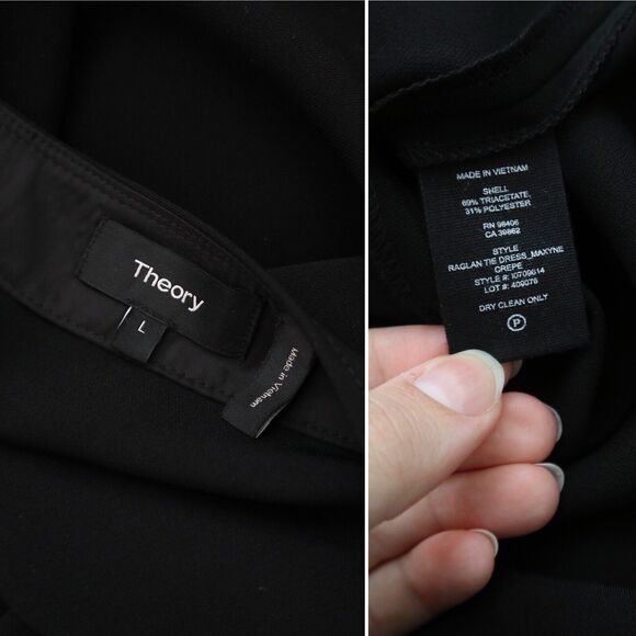 Theory Size L Maxyne Crepe Shift Dress Raglan 3/4 Sleeve Black - Picture 3 of 10